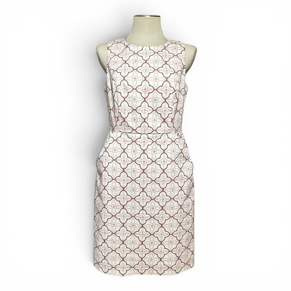 Boden Cotton Talia Trellis Sleeveless Sheath Dress Ivory Lavender 6L